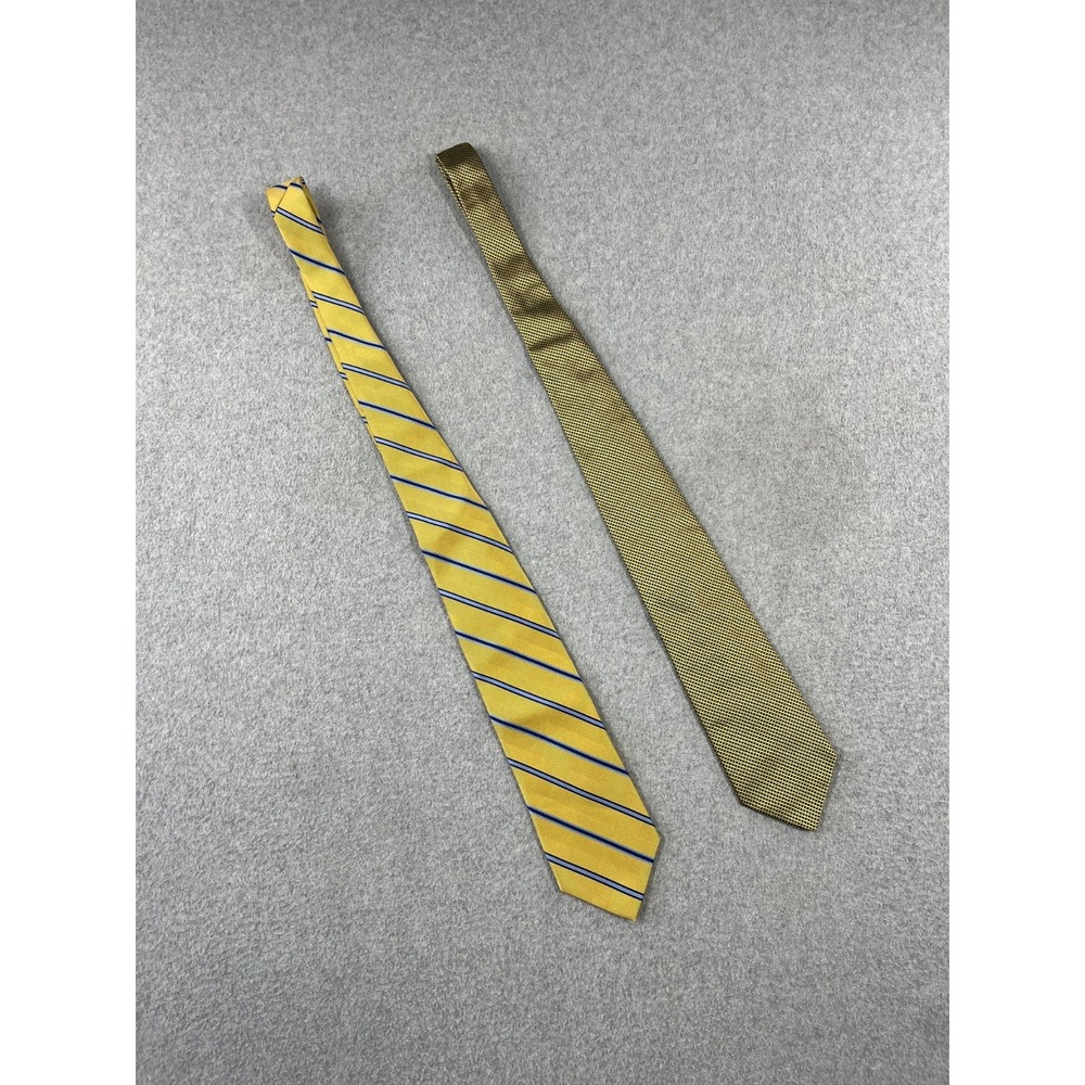 Brooks Brothers Silk Tie Yellow Blue Stipe Classic Fit Made USA Lot Of 2